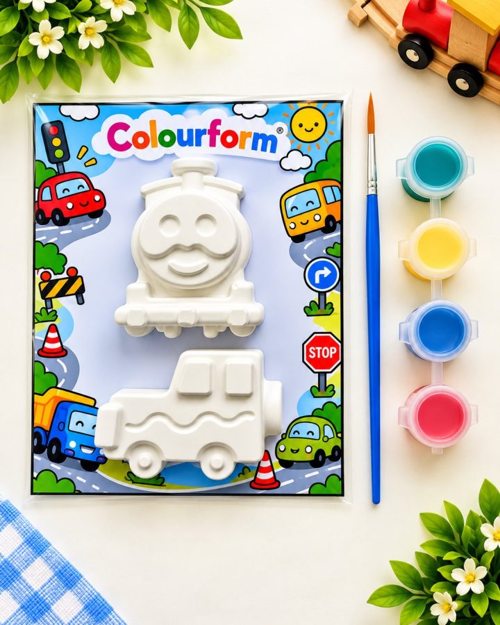 Road Trip Magnet Kit: Smiley Train & Truck (paint-your-own plaster kit)