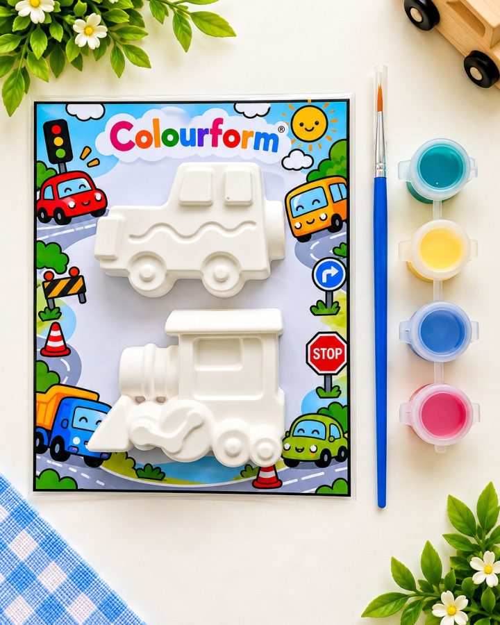 Road Trip Magnet Kit: Steam Train & Truck (paint-your-own plaster kit)